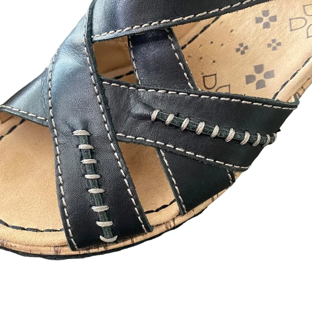 Naturalizer N5 Comfort Black Leather Strappy Cork Wedge Heel Sandal 9.5